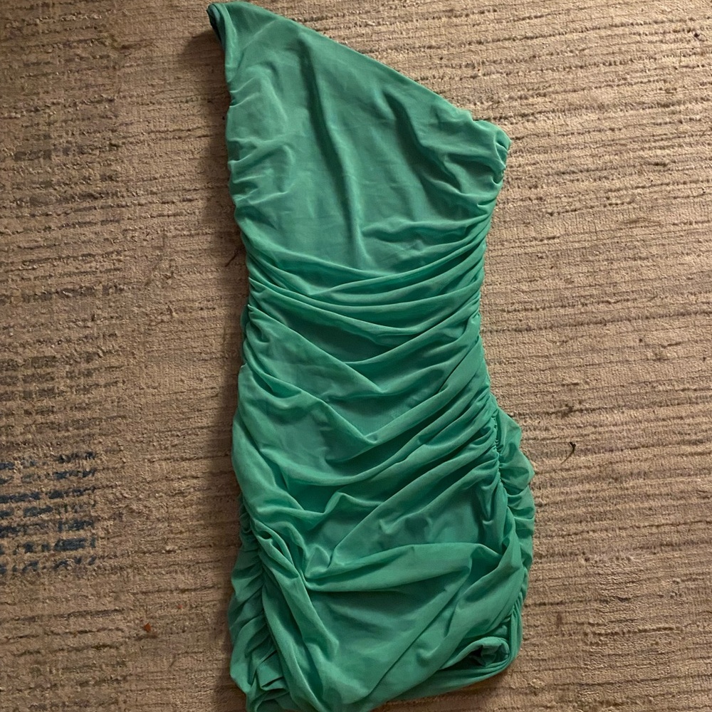 Teal One-Shoulder Ruched Dress